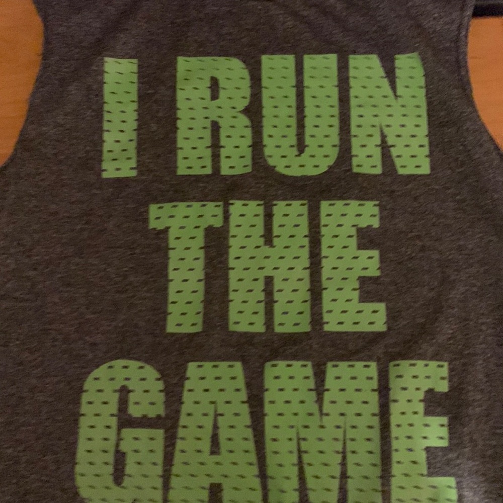 Sleeveless shirt green black gray I Run The Game shirt